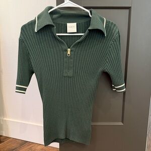 Varley Green Ribbed Polo Shirt